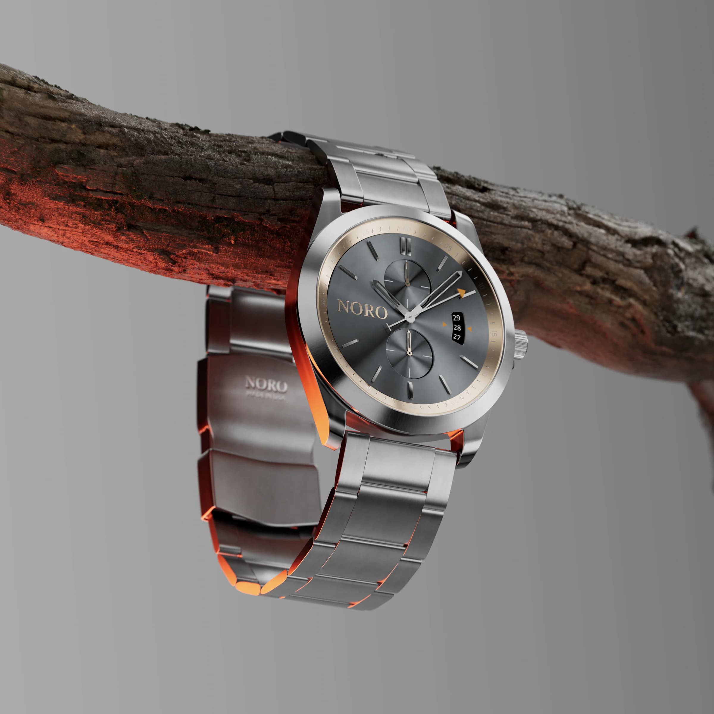 Noro Watch product detail with warm red lighting